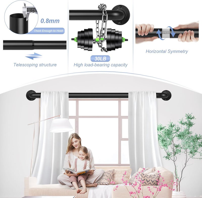 TANGWIN Black Wrap Around Curtain Rods 48 to 90 Inch:Blackout Heavy duty Adjustable Window Curtain Rod for Bedroom,Industrial Darkening Curved French Metal Single Drapery Rods Easy Install,Matte Black - Image 2